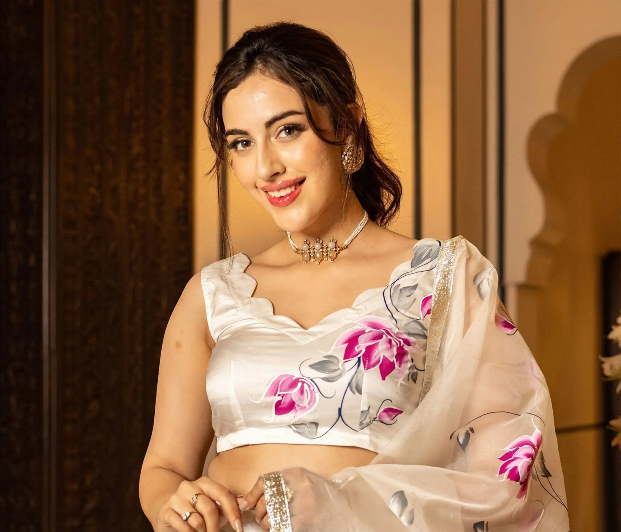 Hand Painted Ivory Floral Lehenga Set for Women | Designer Artisan Lehenga